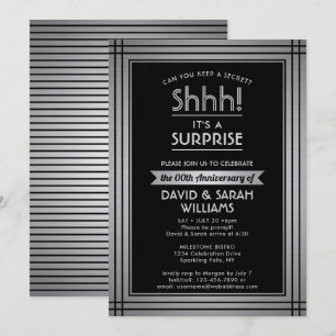 Invitation Anniversary Surprise Party Elegant Black & Silver