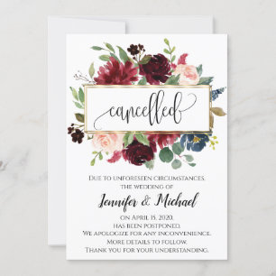 Invitation Annonce d'annulation de l'événement floral reporté