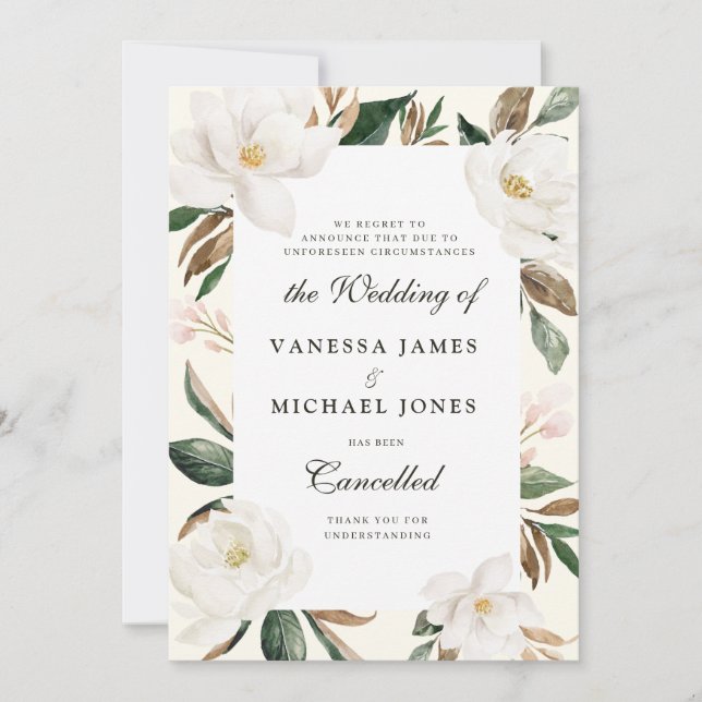Invitation Annonce d'annulation de mariage floral à la magnol (Devant)