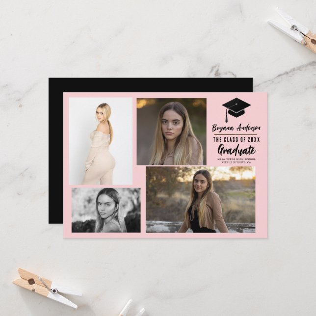 Invitation Annonce de 4 photos de remise de diplômes moderne  (Devant/Arrière en situation)