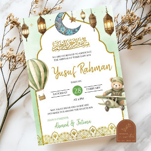 Invitation Annonce de bébé musulman Aqeeqah vert sauge