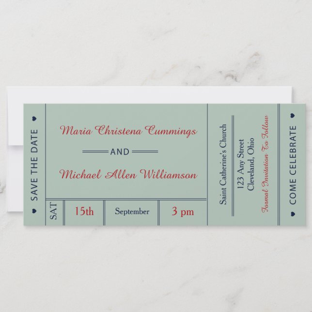 Invitation Annonce de billet de mariage rétro pour sauver la  (Devant)