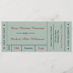 Invitation Annonce de billet de mariage rétro pour sauver la