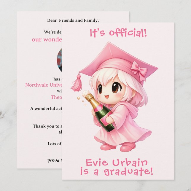 Invitation 🎉🍾Annonce de célébration de Champagne Chibi (Devant / Derrière)