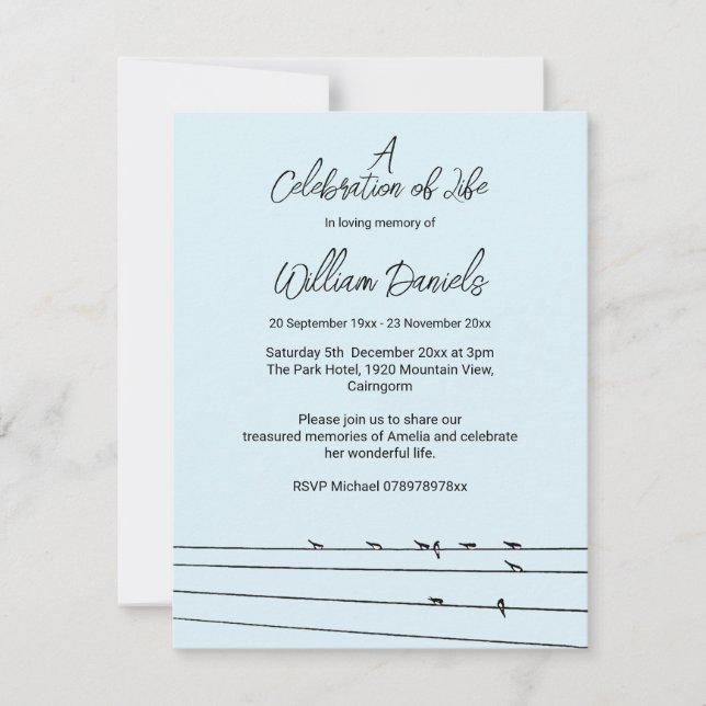 Invitation Annonce de célébration de la vie Oiseaux sur fil  (Devant)