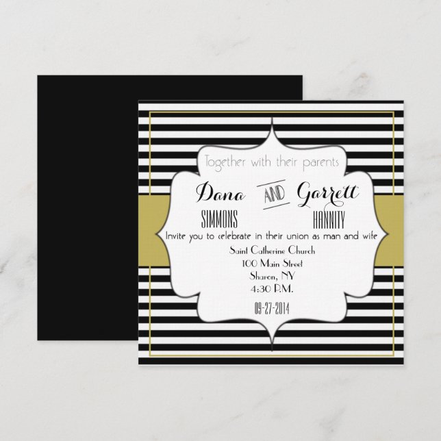 Invitation Annonce de cérémonie de mariage Gatsby Gold Weddin (Devant / Derrière)