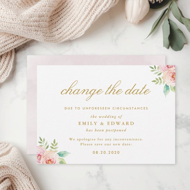 Invitation Annonce de changement de date de mariage aux fleur (Créateur téléchargé)