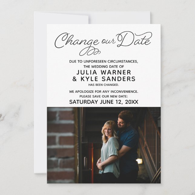 Invitation Annonce de changement de date de mariage photo (Devant)
