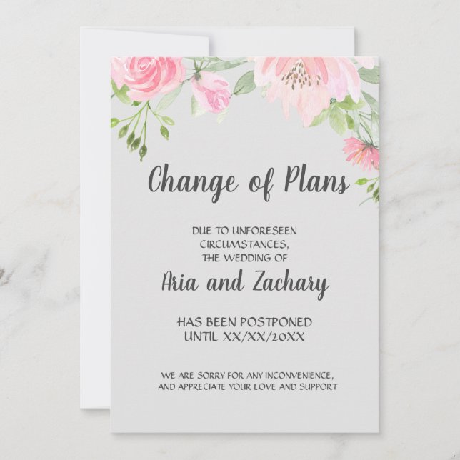 Invitation Annonce de changement de plans aux pivoines roses  (Devant)