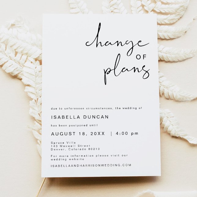 Invitation Annonce de changement de plans de mariage, report (Edgy Modern Minimalist Wedding Change of Plans Invitation)