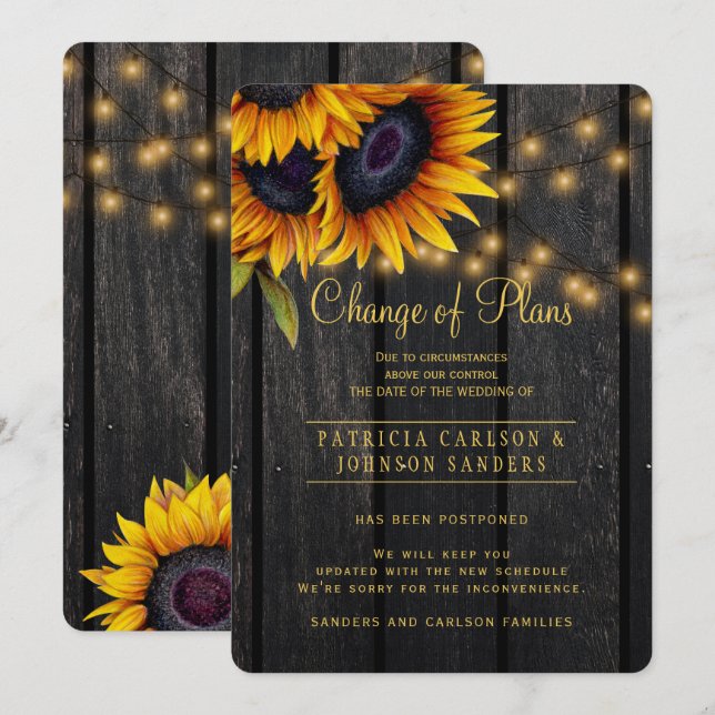 Invitation Annonce de changement de plans de tournesols rusti (Devant / Derrière)