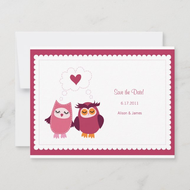 Invitation Annonce de date de mariage de hiboux oiseaux d'amo (Devant)