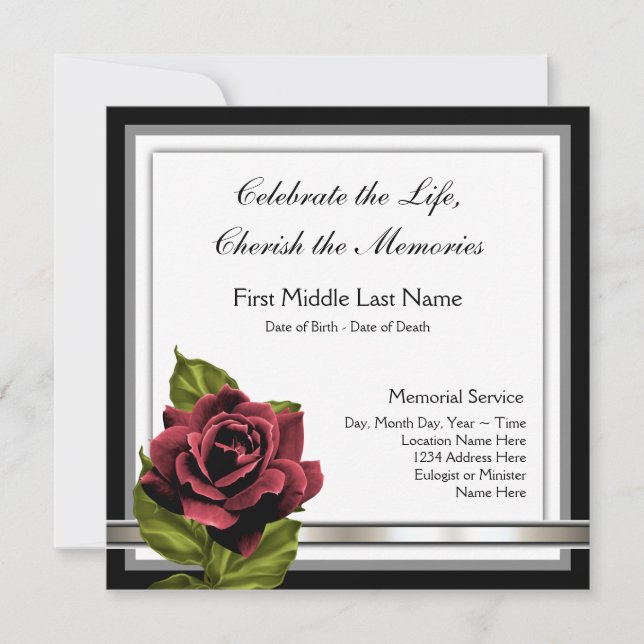 Invitation Annonce de décès Rose Rouge (Devant)