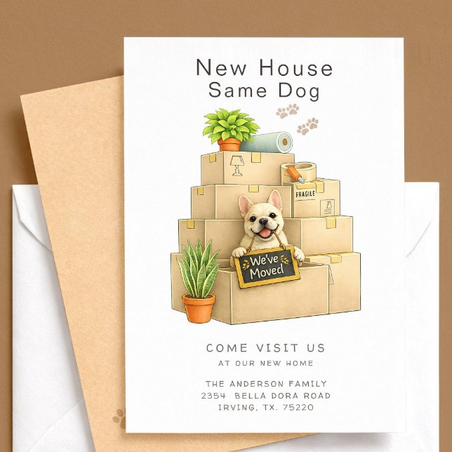 Invitation Annonce de déménagement de maison avec Bouledogue  (Créateur téléchargé)