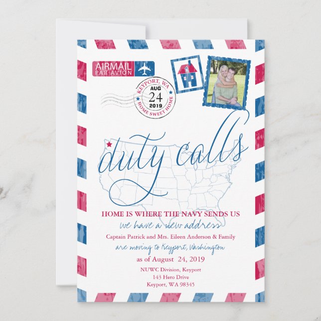 Invitation Annonce de déménagement militaire antique par avio (Devant)