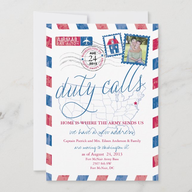 Invitation Annonce de déménagement militaire antique par avio (Devant)