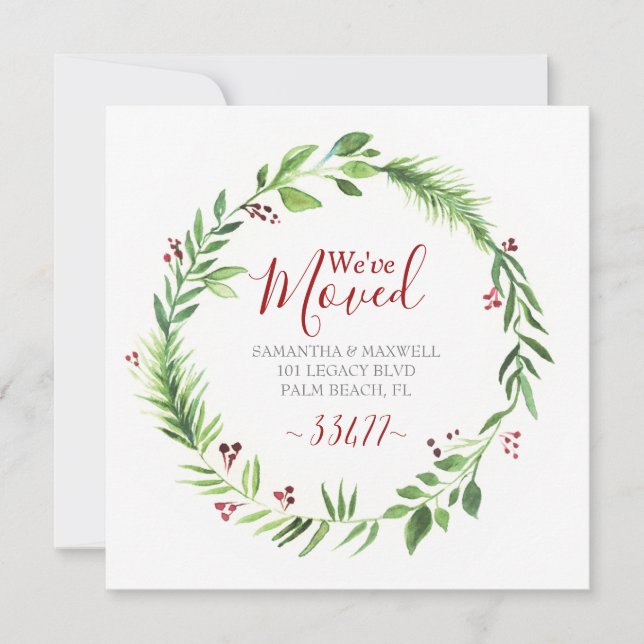 Invitation Annonce de déménagement pour Noël avec feuillage (Devant)