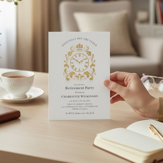 Invitation Annonce de départ à la retraite Horloge Fleuron Do (Créateur téléchargé)