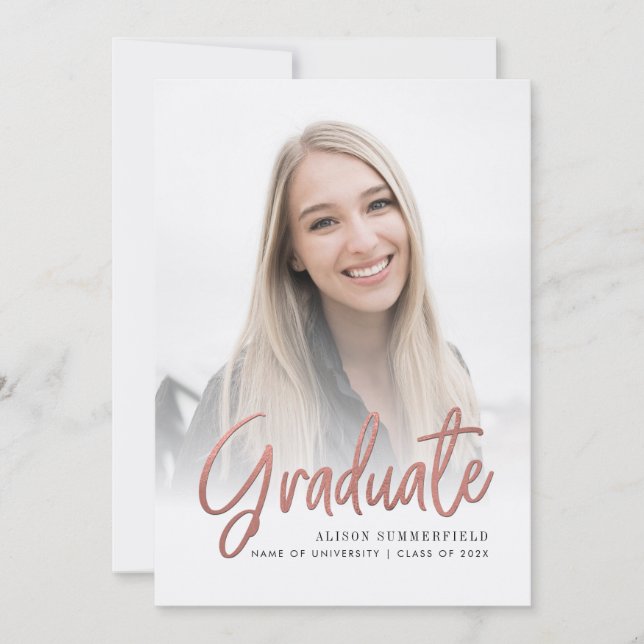 Invitation Annonce de diplôme 2026 Photo de graduation Script (Devant)