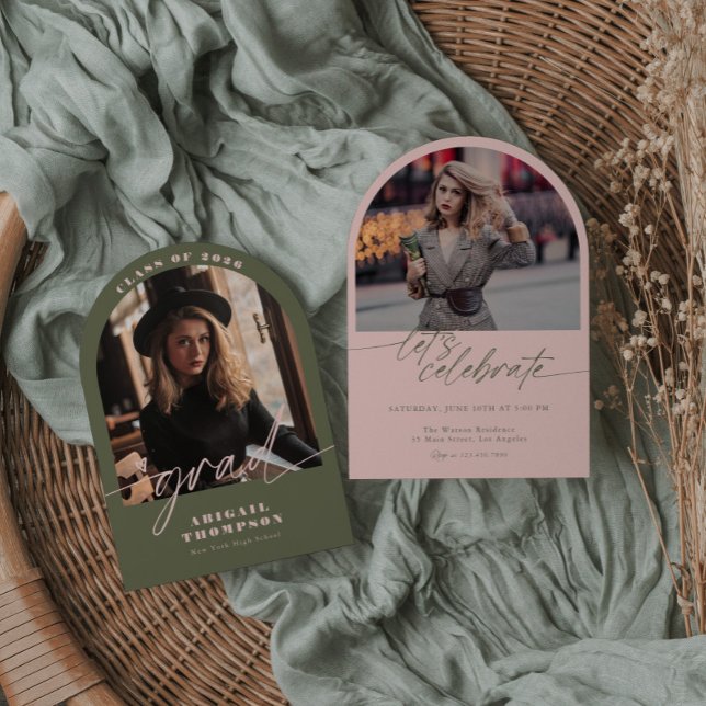 Invitation Annonce de Diplôme avec Arche Verte et Rose en Typ (Créateur téléchargé)