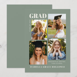 Invitation Annonce de diplômé avec des photos en vert sauge