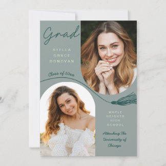 Invitation Annonce de diplôme avec Tassel Boho Sage et Photo