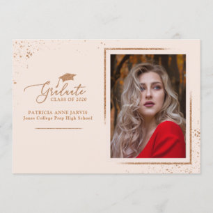 Invitation Annonce de diplômé chic photo rose gold pailletée