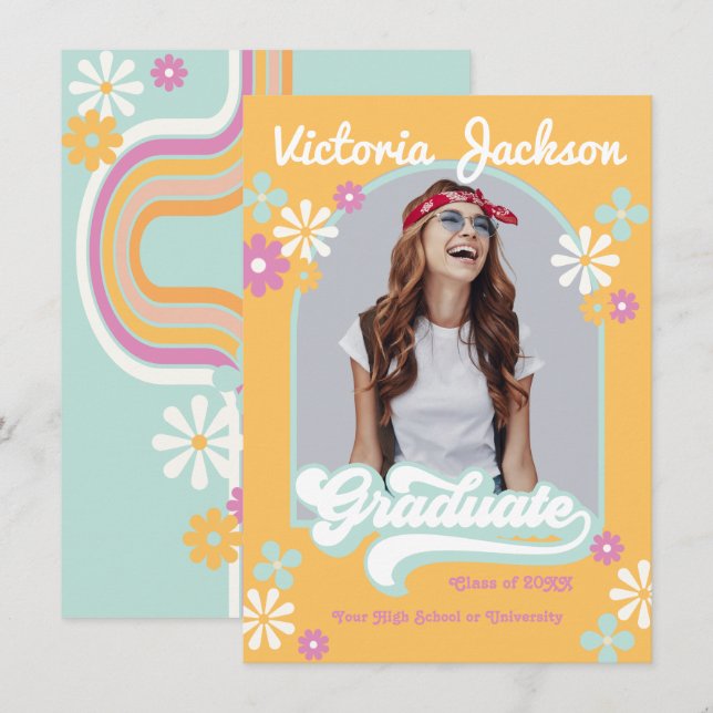 Invitation Annonce de Diplômé Rétro Hippie Photo (Devant / Derrière)