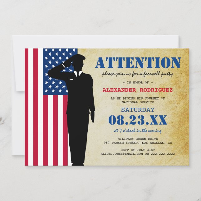 Invitation Annonce de fête d'adieu pour un soldat rustique (Devant)