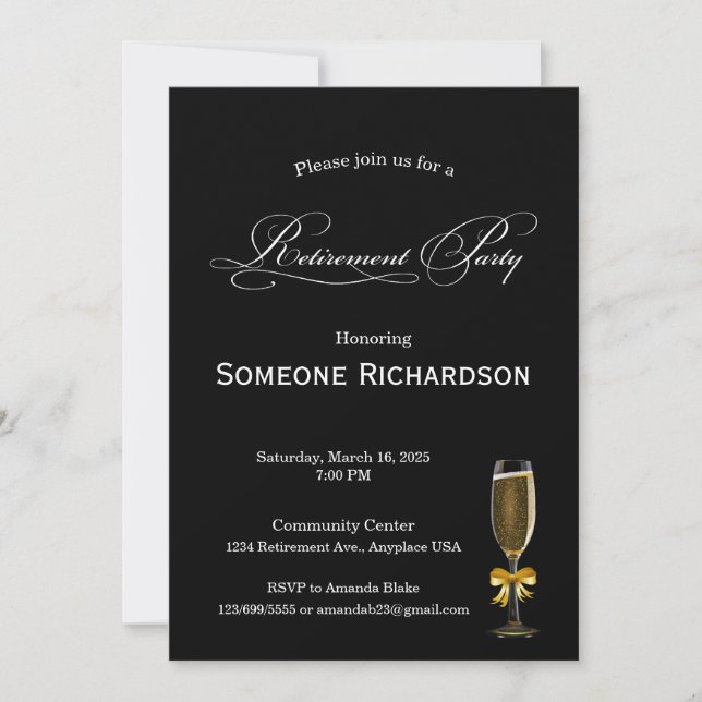 Invitation Annonce de fête de retraite avec du Champagne (Devant)