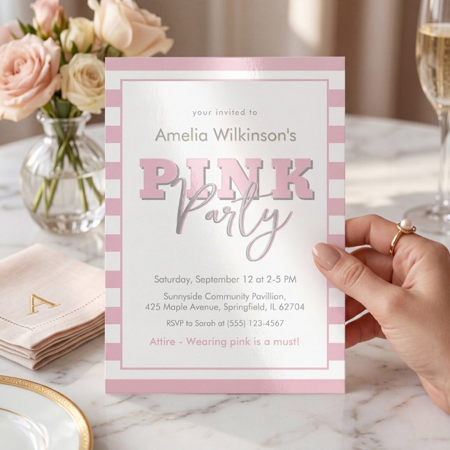 Invitation Annonce de fête rose girly Script (Créateur téléchargé)