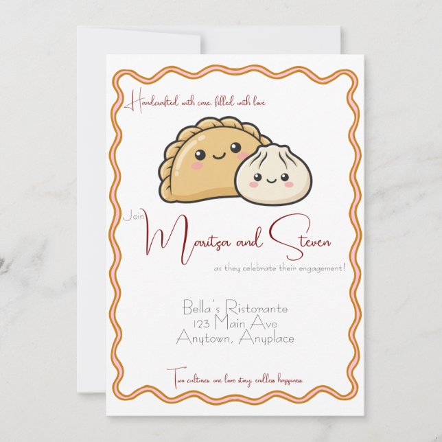 Invitation Annonce de fiançailles de empanada dumpling de chi (Devant)