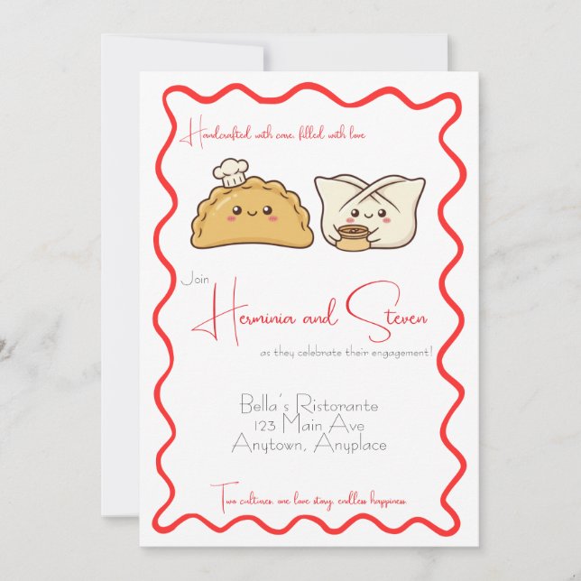 Invitation Annonce de fiançailles de empanada et wonton chino (Devant)