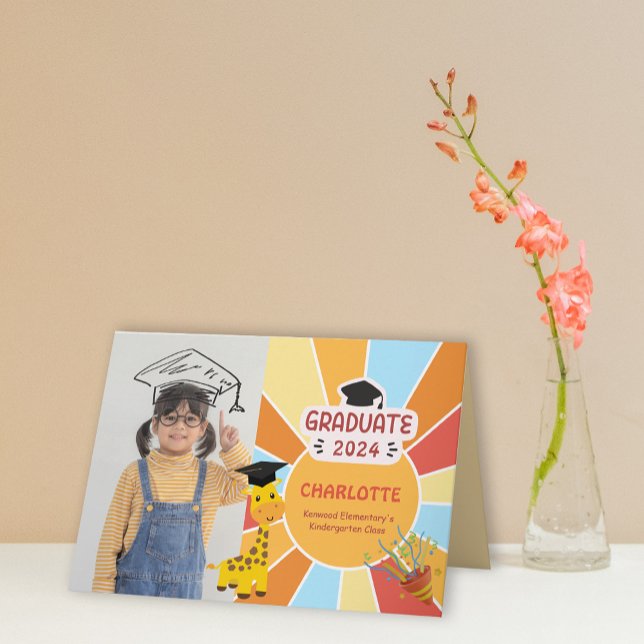 Invitation Annonce de fin d'année de la maternelle Sunray Kid (Sunray Kid Preschool Photo Graduation Announcement)