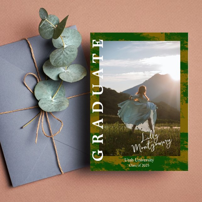 Invitation Annonce de fin d'études en marbre vert or avec pho (Créateur téléchargé)