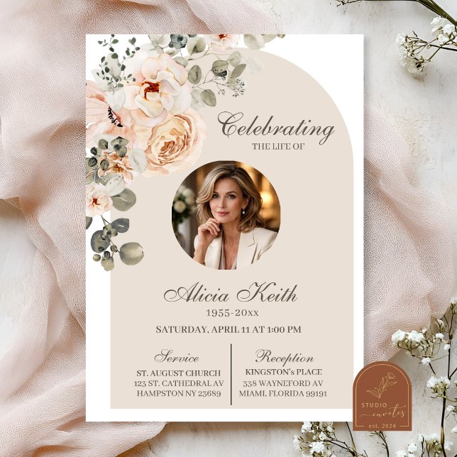 Invitation Annonce de funérailles florales Boho Arch (Créateur téléchargé)