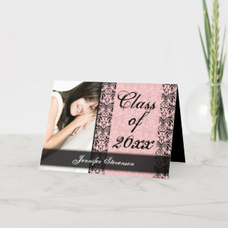 Invitation Annonce de graduation chic rose et noir Damask