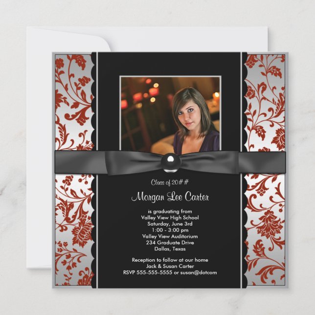 Invitation Annonce de graduation de la photo rouge et noire (Devant)