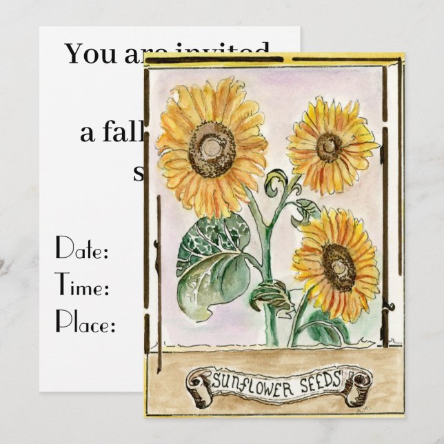 Invitation / annonce de graines de tournesol (Devant / Derrière)