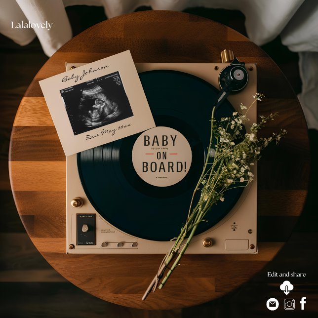 Invitation Annonce de grossesse avec un tourne-disque vinyle  (Créateur téléchargé)