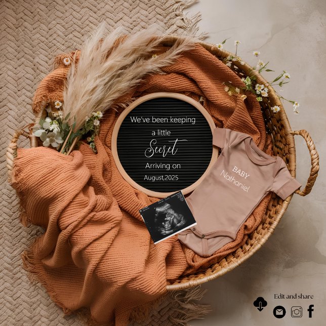 Invitation Annonce de grossesse Boho neutre panier pampas (Créateur téléchargé)