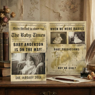 Invitation Annonce de grossesse dans un journal vintage or