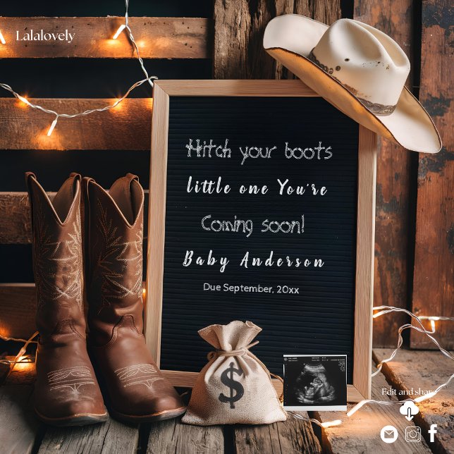 Invitation annonce de grossesse de style country occidental  (Créateur téléchargé)