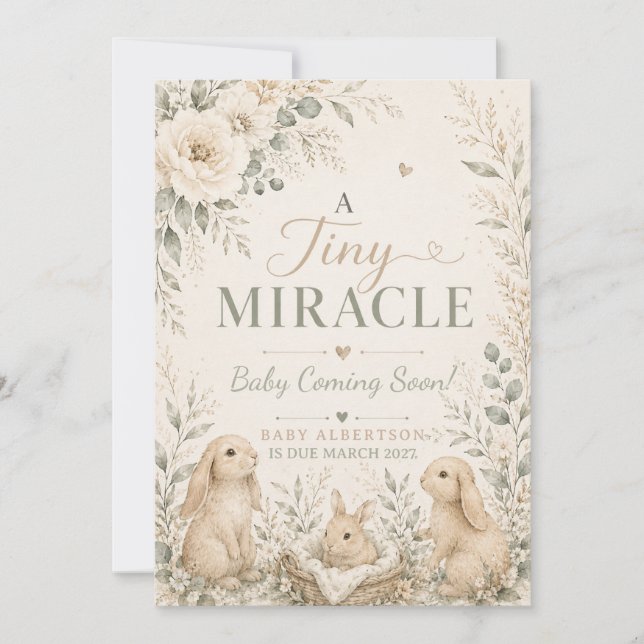 Invitation Annonce de grossesse Miracle minuscule avec lapin  (Devant)