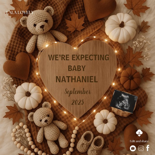 Invitation Annonce de grossesse ours automne adorable  (Créateur téléchargé)