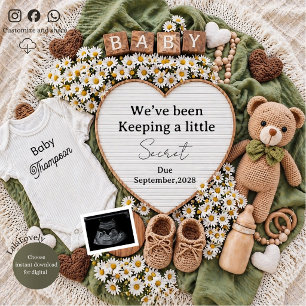 Invitation Annonce de grossesse ourson bohème neutre