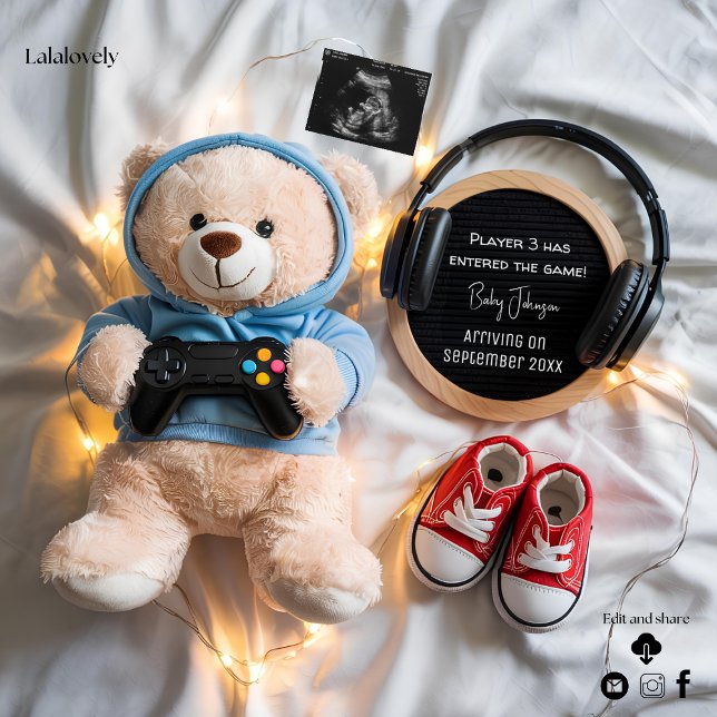 Invitation Annonce de grossesse Ourson mignon gamer  (Créateur téléchargé)