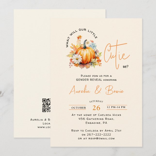Invitation Annonce de grossesse Pumpkin Cutie (Devant / Derrière)