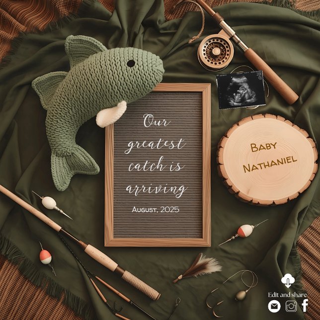 Invitation Annonce de grossesse sur le thème de la pêche rust (Créateur téléchargé)