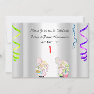 Invitation Annonce de la fête d'anniversaire de jumeaux 1 an 